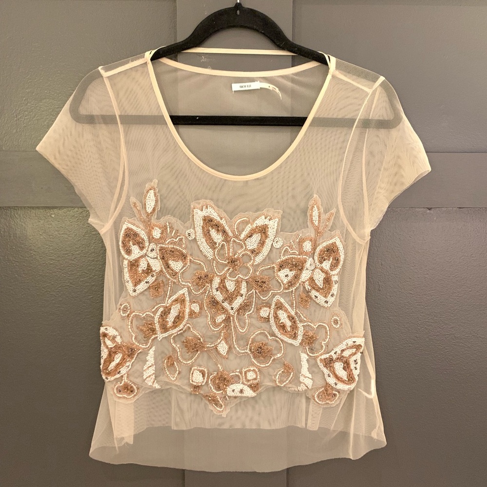 Sheer Beaded Kimchi Blue Top Sz M